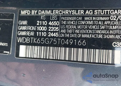 2005 Mercedes-Benz Clk 320 из США, поврежденный, VIN WDBTK65G75T049166